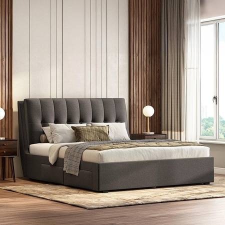 Bornholm Engineered Wood Queen Size Drawer Storage Upholstered Bed In Urban Grey Colour