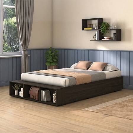 Toshi Engineered Wood Compact Size Drawer And Box Storage Bed In Rustic Walnut Finish