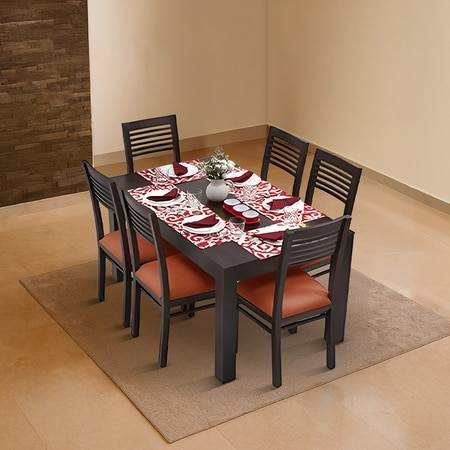 Arabia Zella Solid Wood 6 Seater Dining Table With Set Of 6 Chairs