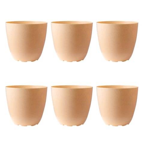 Set of 06 - 8 Inch Beige Marble Premium Orchid Round Plastic Pot