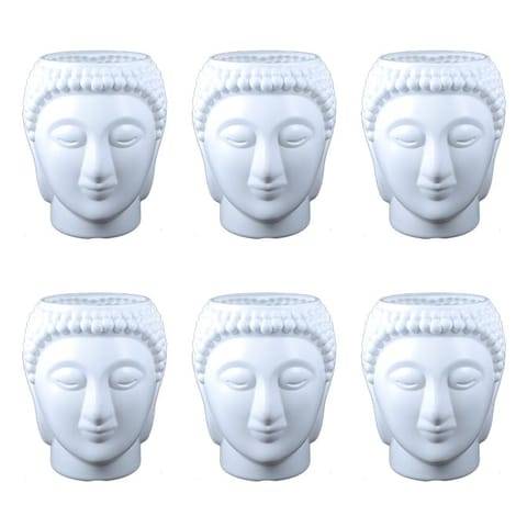Set of 06 - 6 Inch White Premium Buddha Plastic Pot