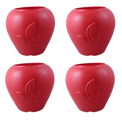 Set of 04 - 9 Inch Red Premium Apple Leaf Plastic Pot