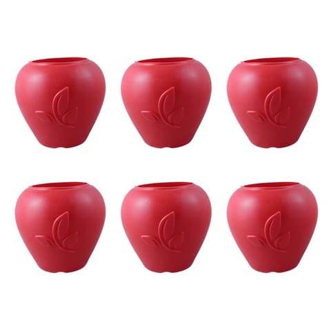 Set of 06 - 9 Inch Red Premium Apple Leaf Plastic Pot