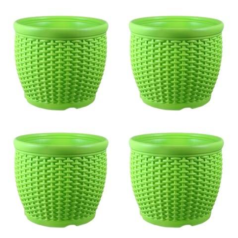 Set of 04 - 8 Inch Green Premium Matt Classic Plastic Pot