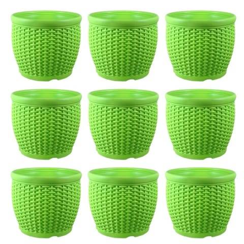 Set of 09 - 8 Inch Green Premium Matt Classic Plastic Pot