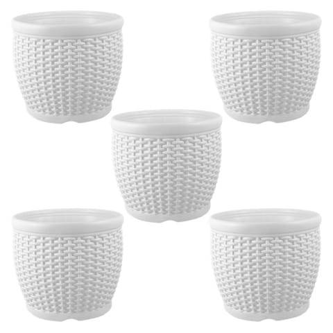 Set of 05 - 8 Inch White Marble Premium Matt Classic Plastic Pot