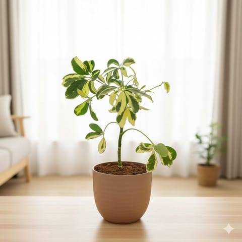 Gift Ready - Schefflera Brassia in 4 Inch Mocha Avora Premium Plastic Planter - with Gift Bag
