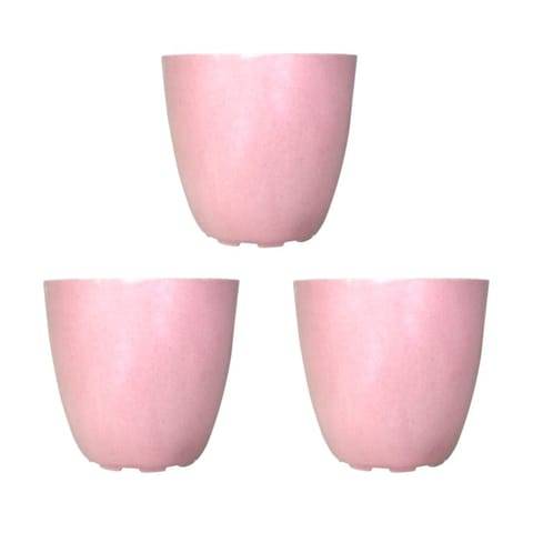 Set of 03 - 6 Inch Pink Marble Premium Orchid Round Plastic Pot