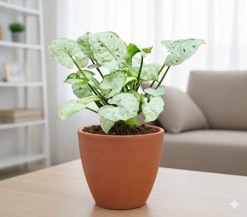 Syngonium White in 4 inch Shilp Maati Pot - Chic Small Pot for Decor Corners
