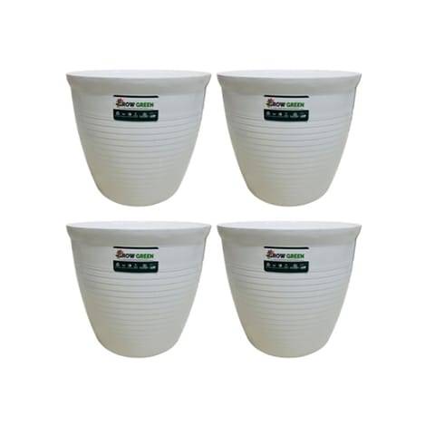 Set of 4 - 08 Inch White Marble Premium Milo Round Plastic Pot