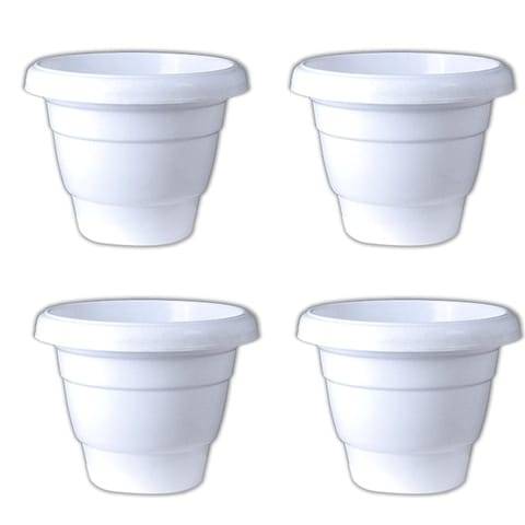 Set of 04 - 12 Inch White Classy Plastic Pot