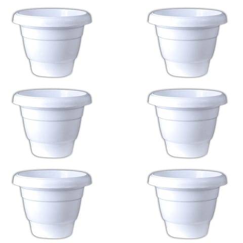 Set of 06 - 12 Inch White Classy Plastic Pot