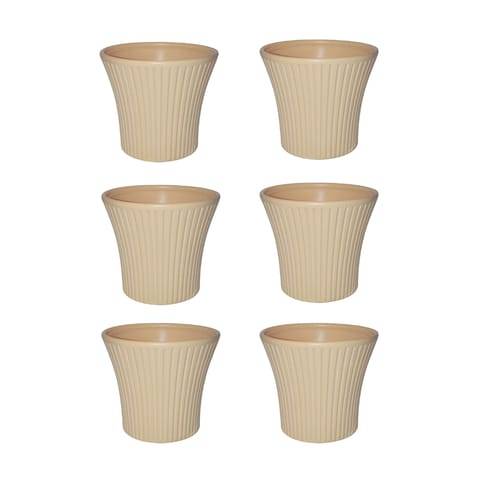 Set of 6 - 8 Inch Beige Sunrise Plastic Pot