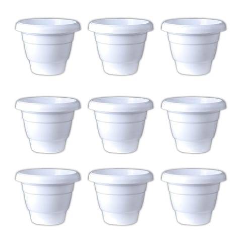 Set of 09 - 8 Inch White Classy Plastic Pot