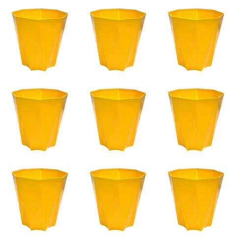 Set of 9 - 4 Inch Yellow Premium Diamanti Plastic Pot