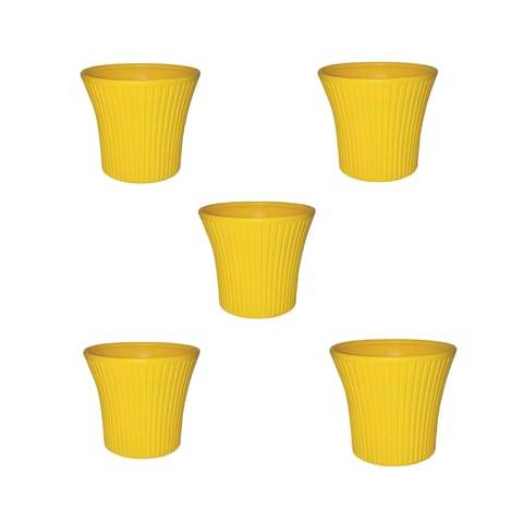Set of 5 - 8 Inch Yellow Sunrise Plastic Pot