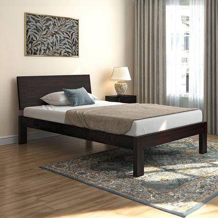 Boston Solid Wood Compact Queen Size Bed In Mahogany Finish