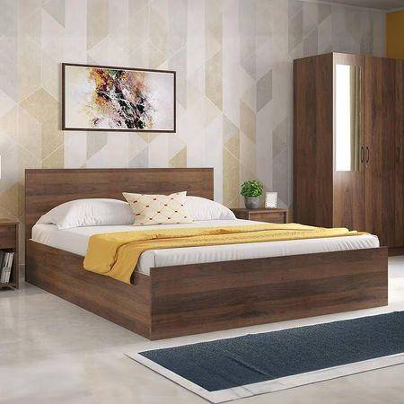 Zoey Engineered Wood Queen Size Box Storage Bed In Classic Walnut Finish