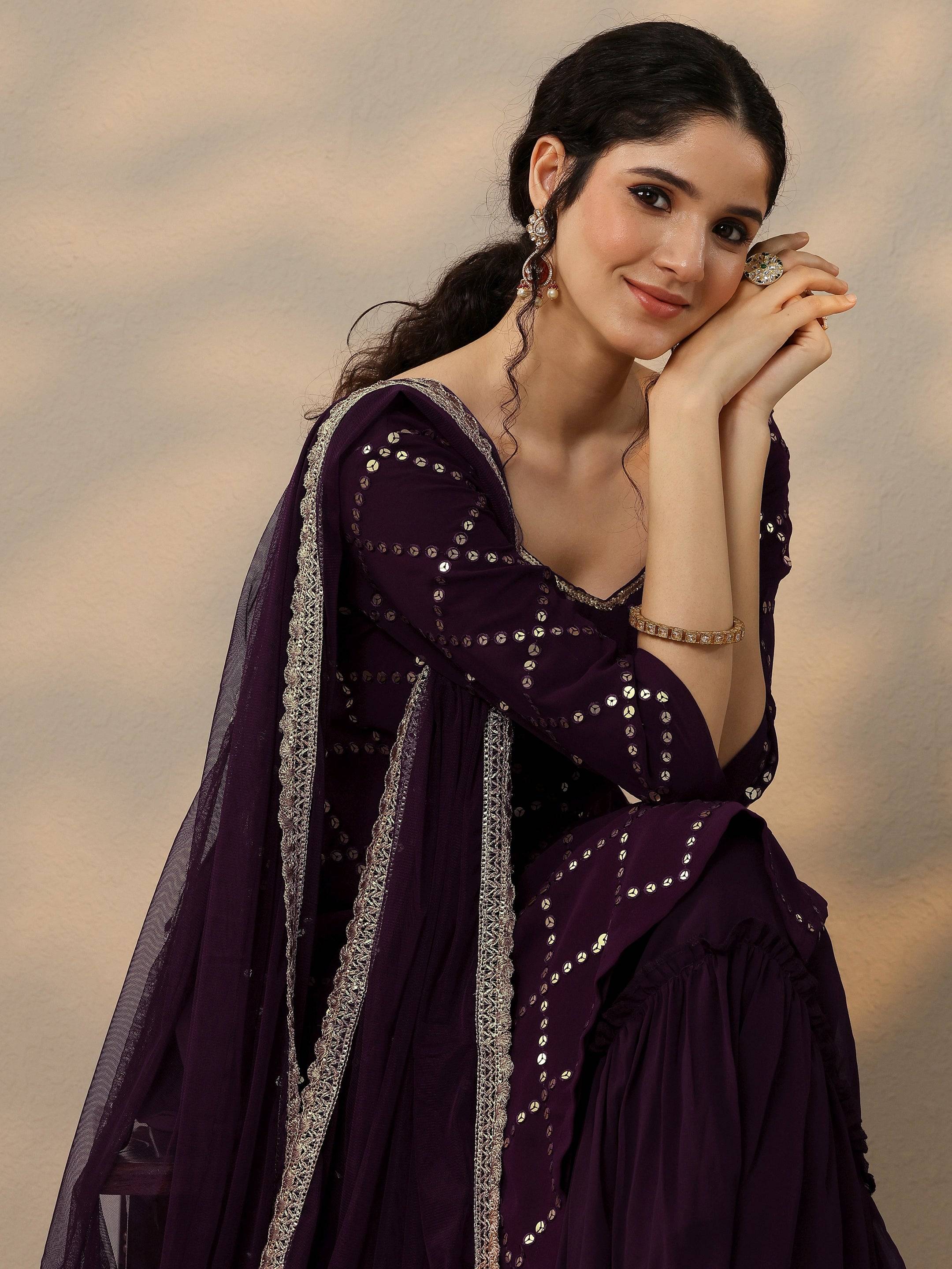 Purple Embroidered Georgette Straight S... Buy only at ₹3999