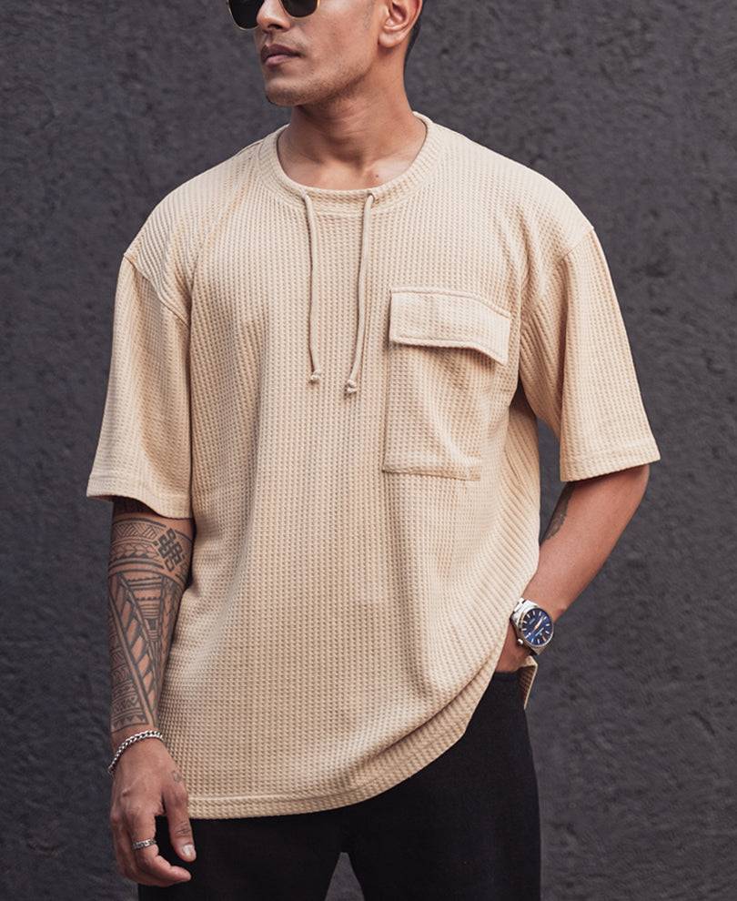Beige Structured Oversized Half Sleeves T Shirt Buy @ ₹499