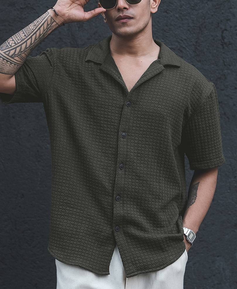 Olive Green Structured Oversized Half Sleeves Shirt Buy @ ₹999