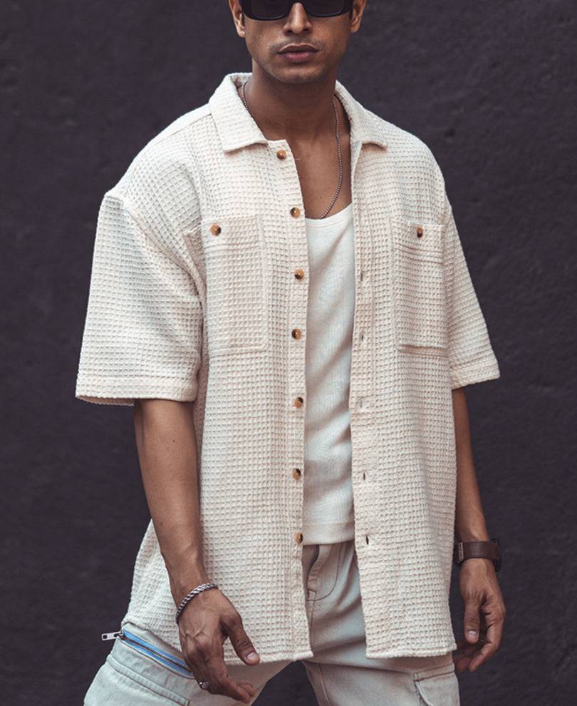 Off White Structured Oversized Half Sleeves Shirt Buy @ ₹499