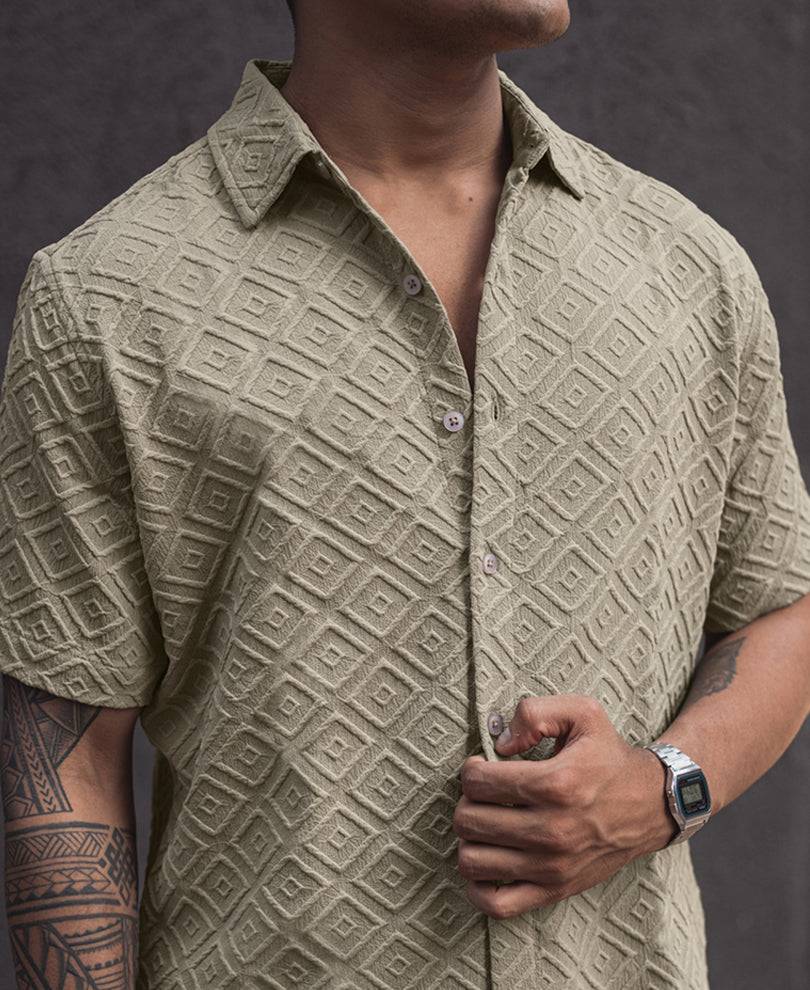 Beige Oversized Structured Half Sleeves Shirt Buy @ ₹799