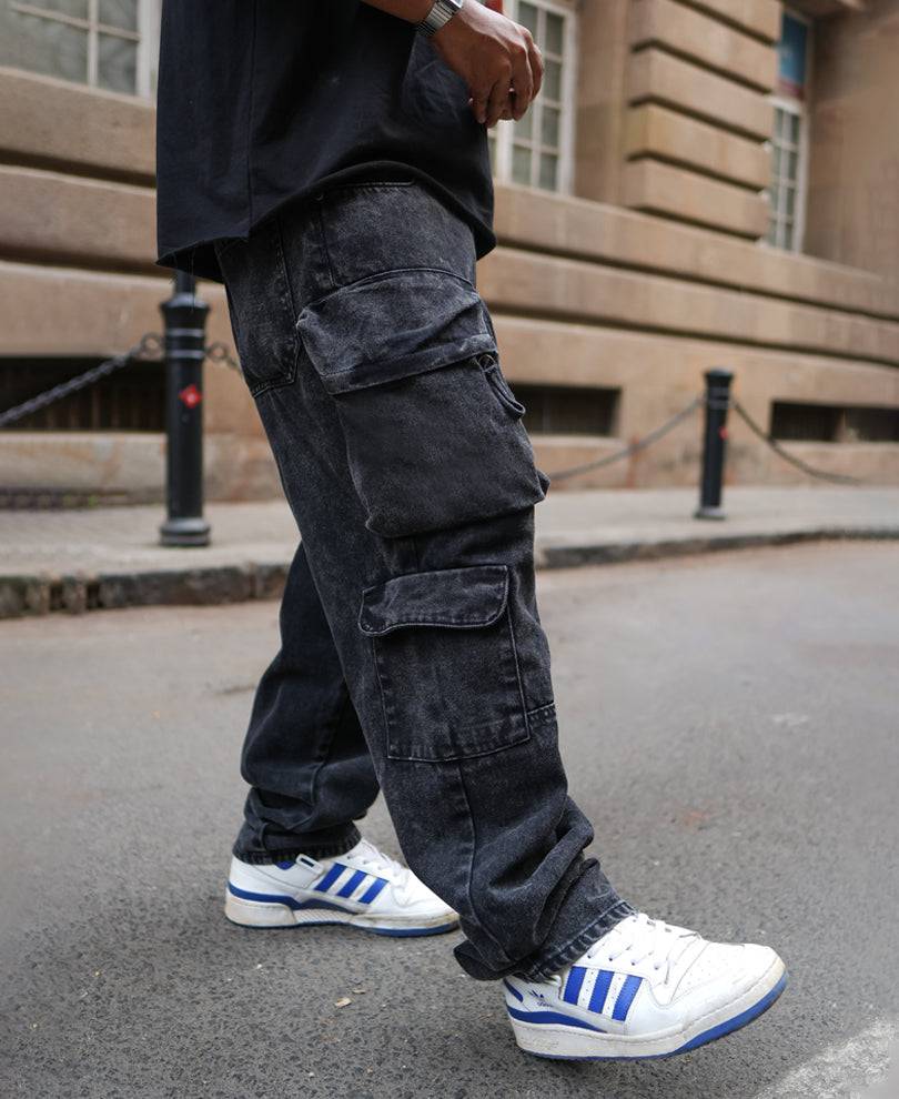 Black Denim Utility Cargo Baggy Fit Jeans Buy @ ₹1499