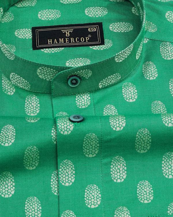 Green Oval Jacquard Pattern Premium Cotton Shirt