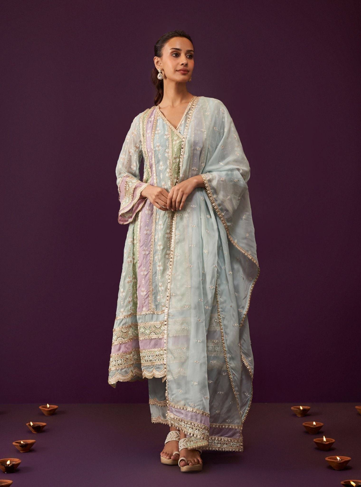 Sawika Organza Light Blue Anarkali Kurta Set