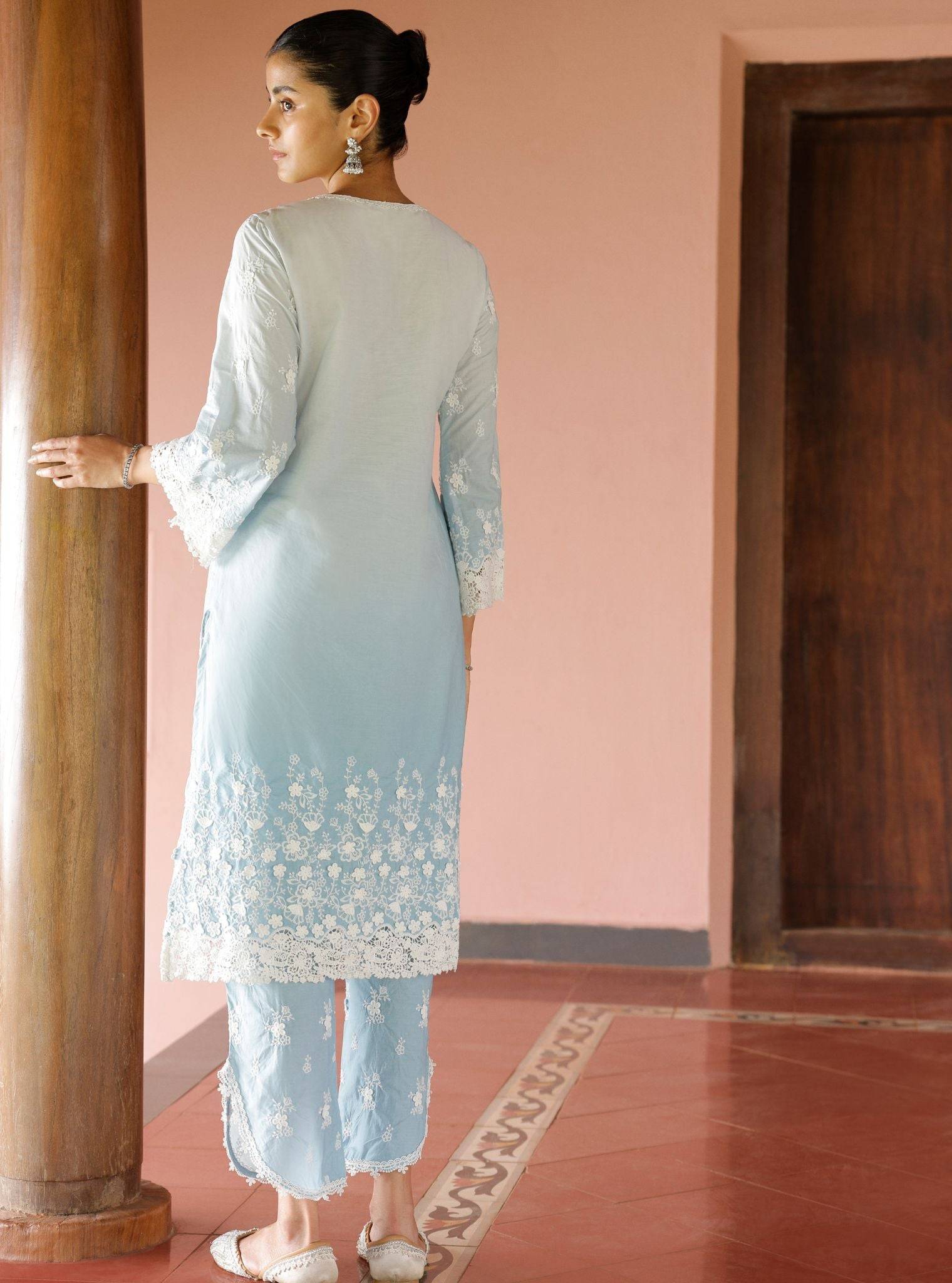 Zehen Ombre Supima Cotton Blue Kurta Set