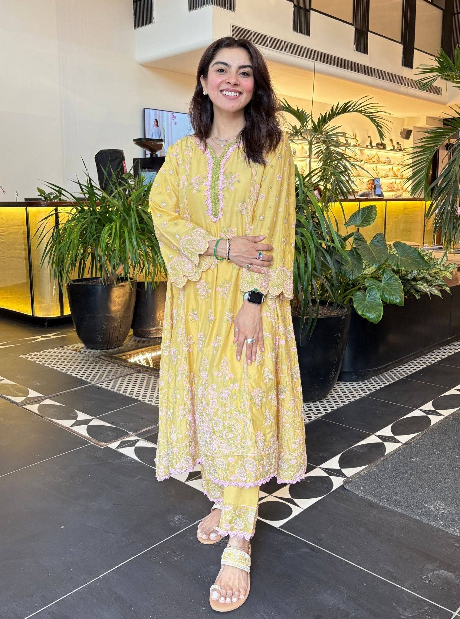 Aavya Supima Cotton Yellow Anarkali Kurta Set