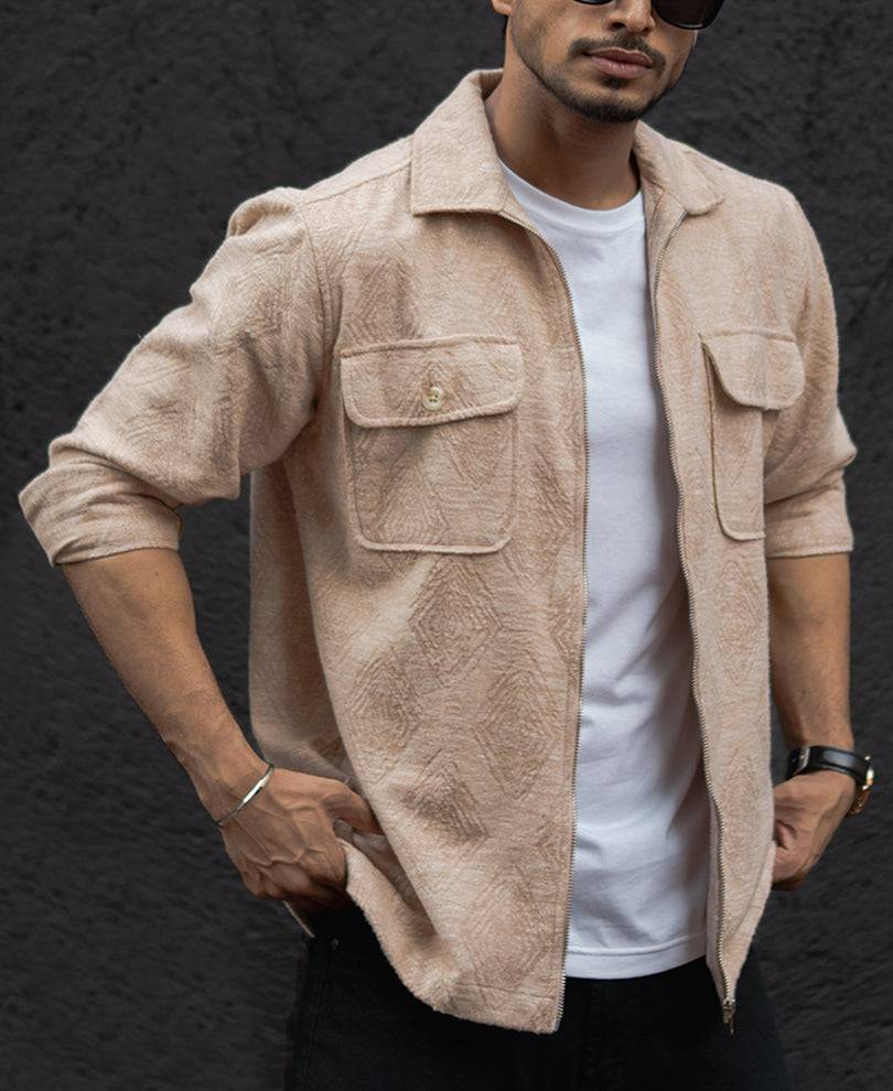 Dark Fawn Regular Fit Full Sleeves Shirt With Zip Buy @ ₹1299