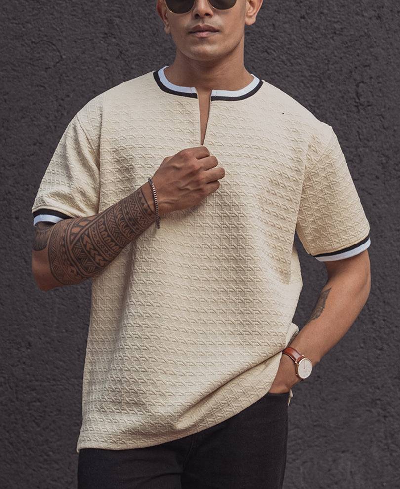 Cream Regular Fit Striped Half Sleeves T Shirt Buy @ ₹499