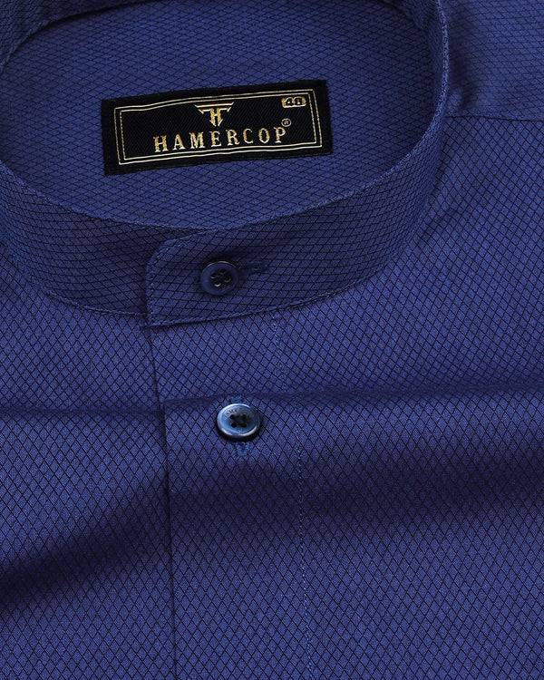 NavyBlue Diamond Pattern Dobby Cotton Solid Shirt