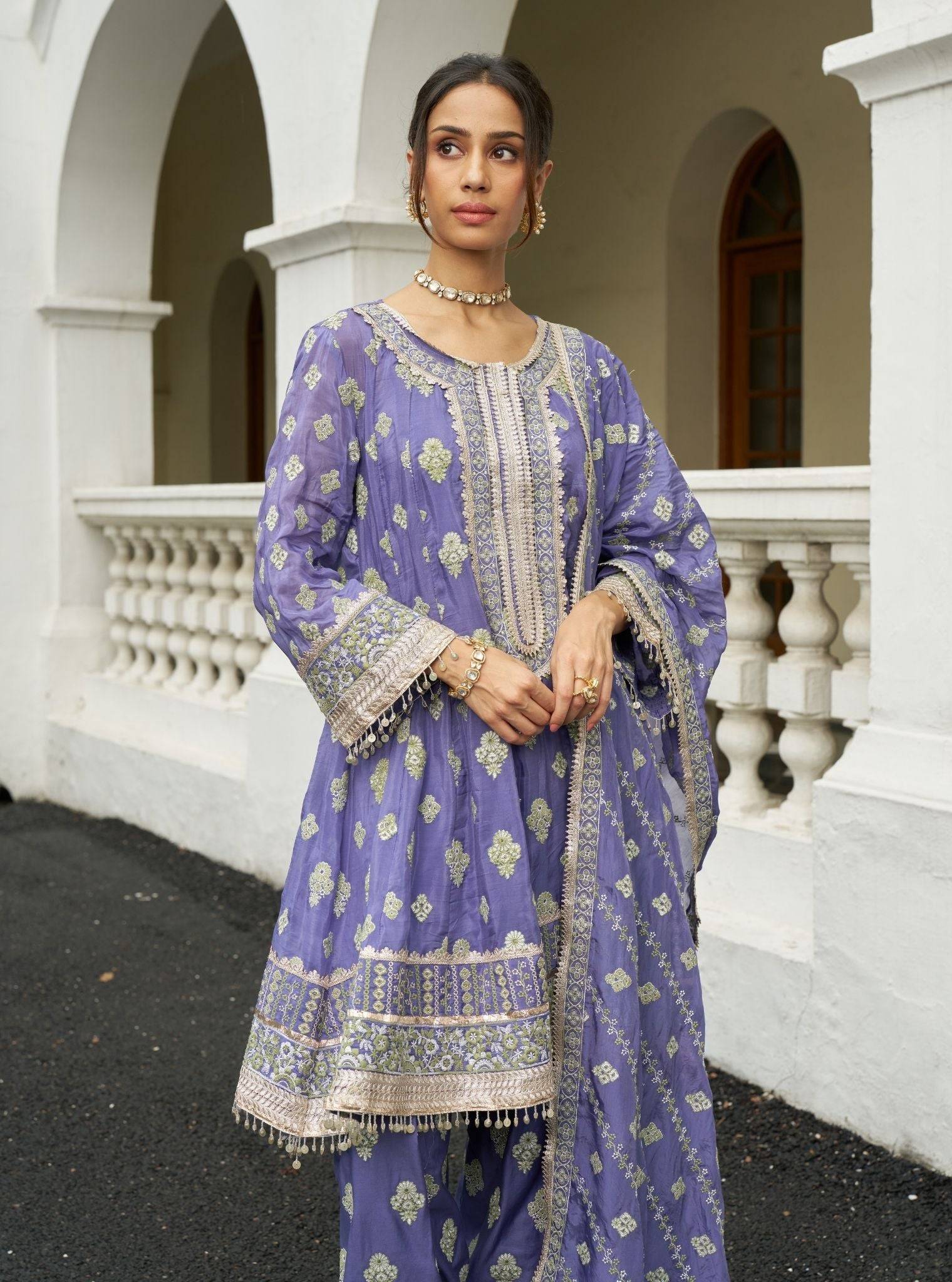 Tarana Viscose Glass Organza Luxe Violet Kurta Set