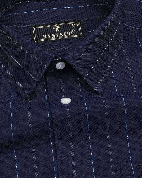 Arebian Blue Dobby Self Stripe Formal Cotton Shirt