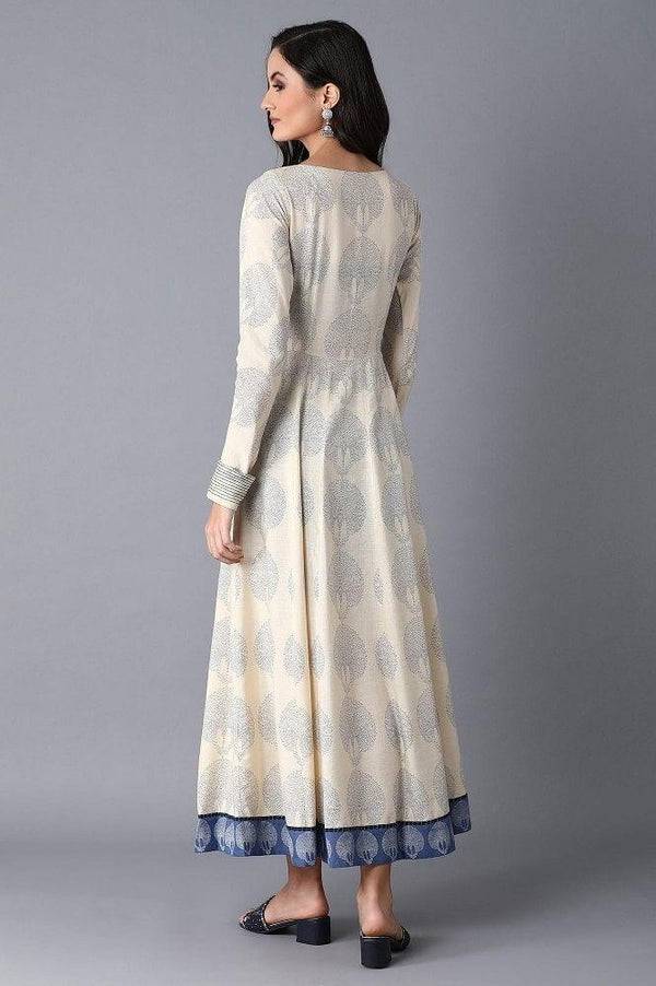 Ecru Printed Kalidar Dress