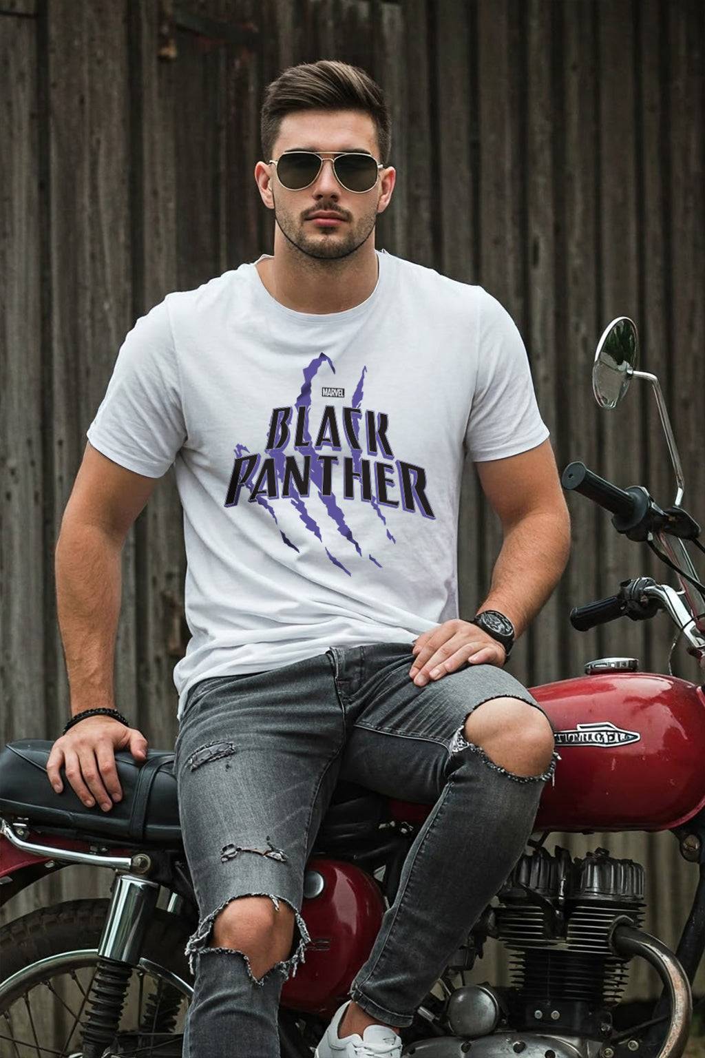 Black Panther White Regular Fit Printed T-shirt