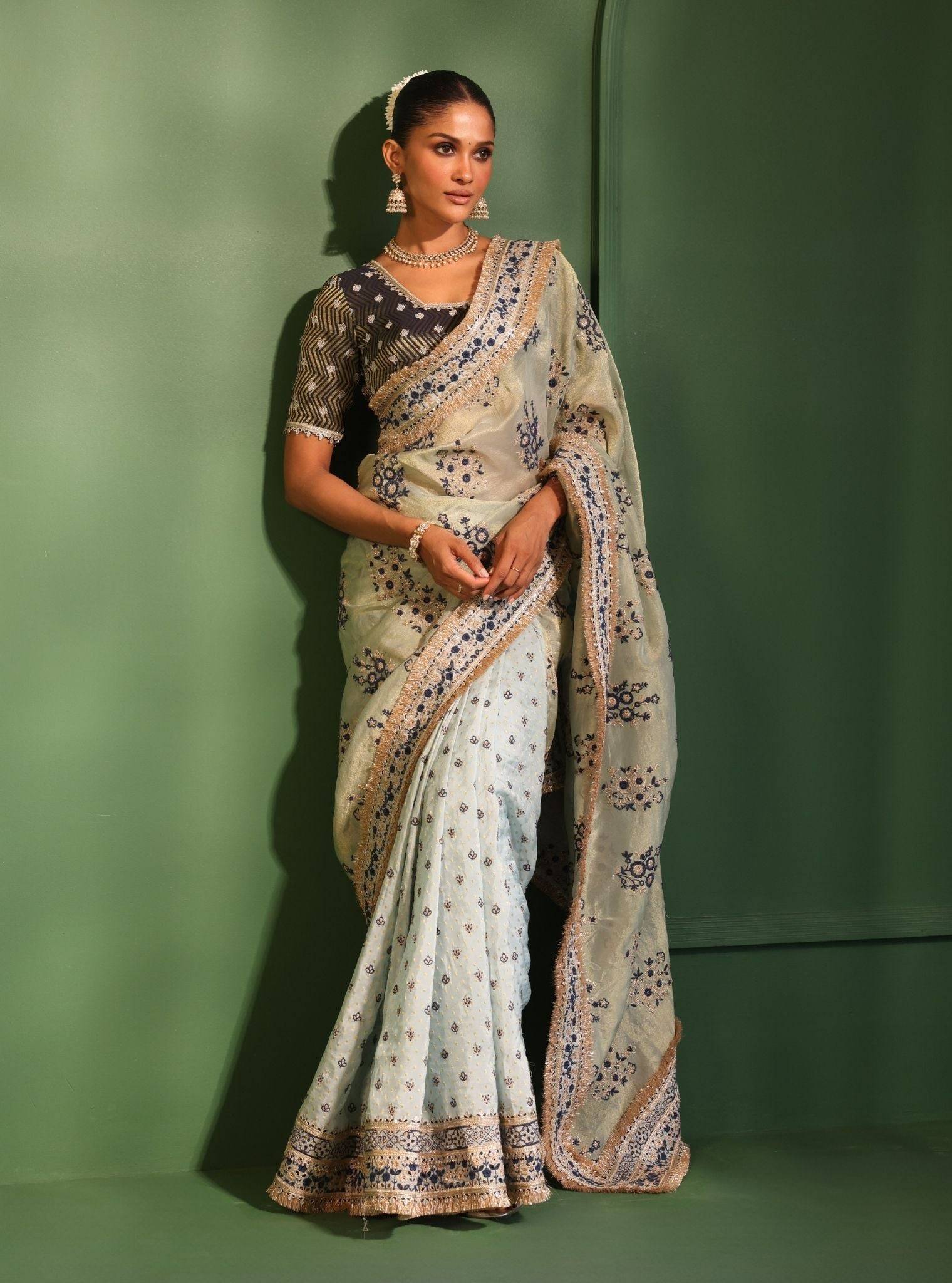 Mohra Lurex Organza + Banarsi Blue Saree