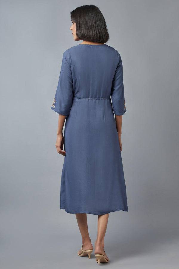 Steel Blue Embroidered Dress
