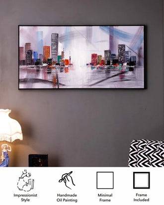 The City from Afar Semi Hand-made Wall Art - 48*25 Inch