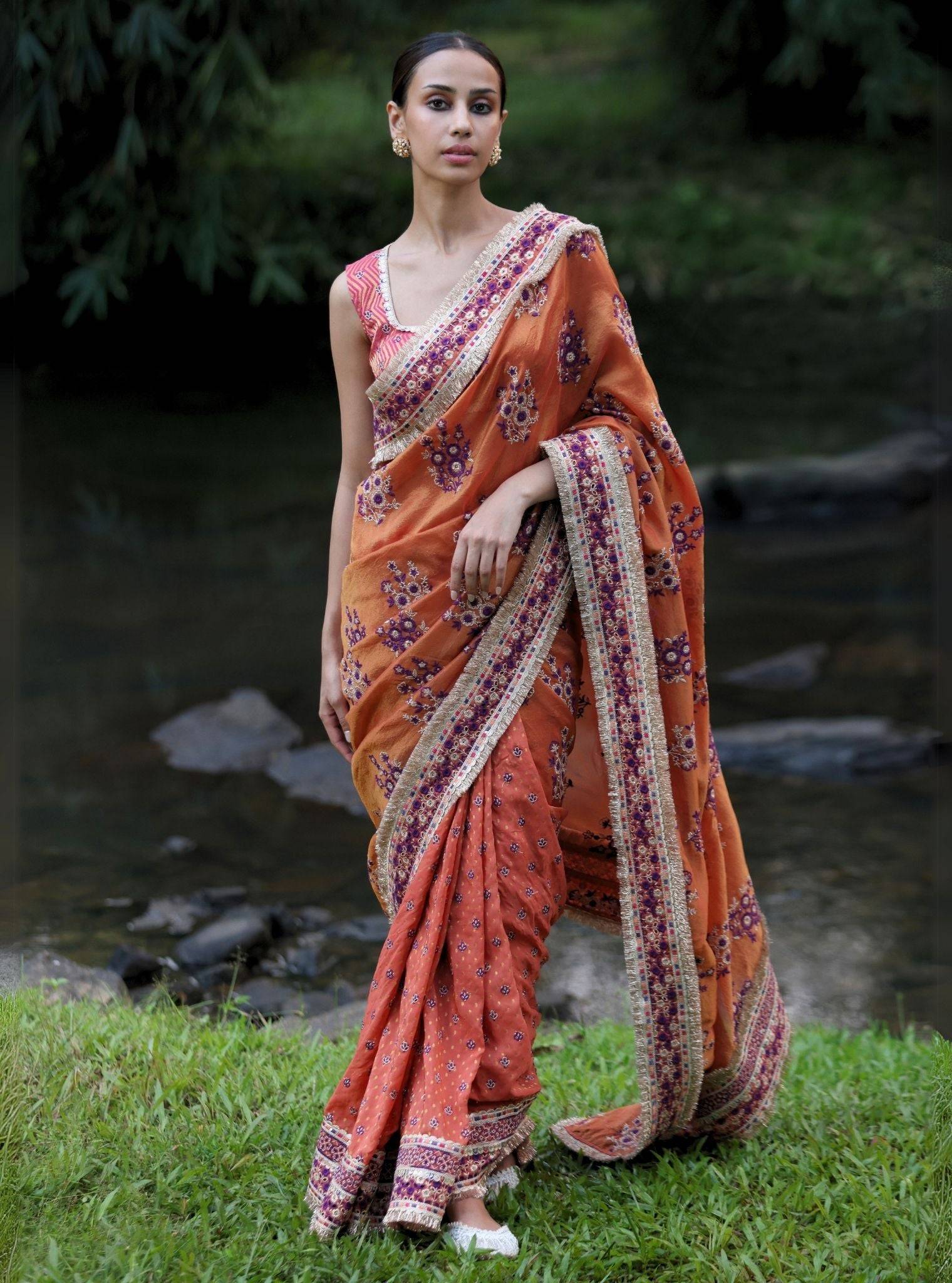 Mohra Lurex Organza + Banarsi Orange Saree