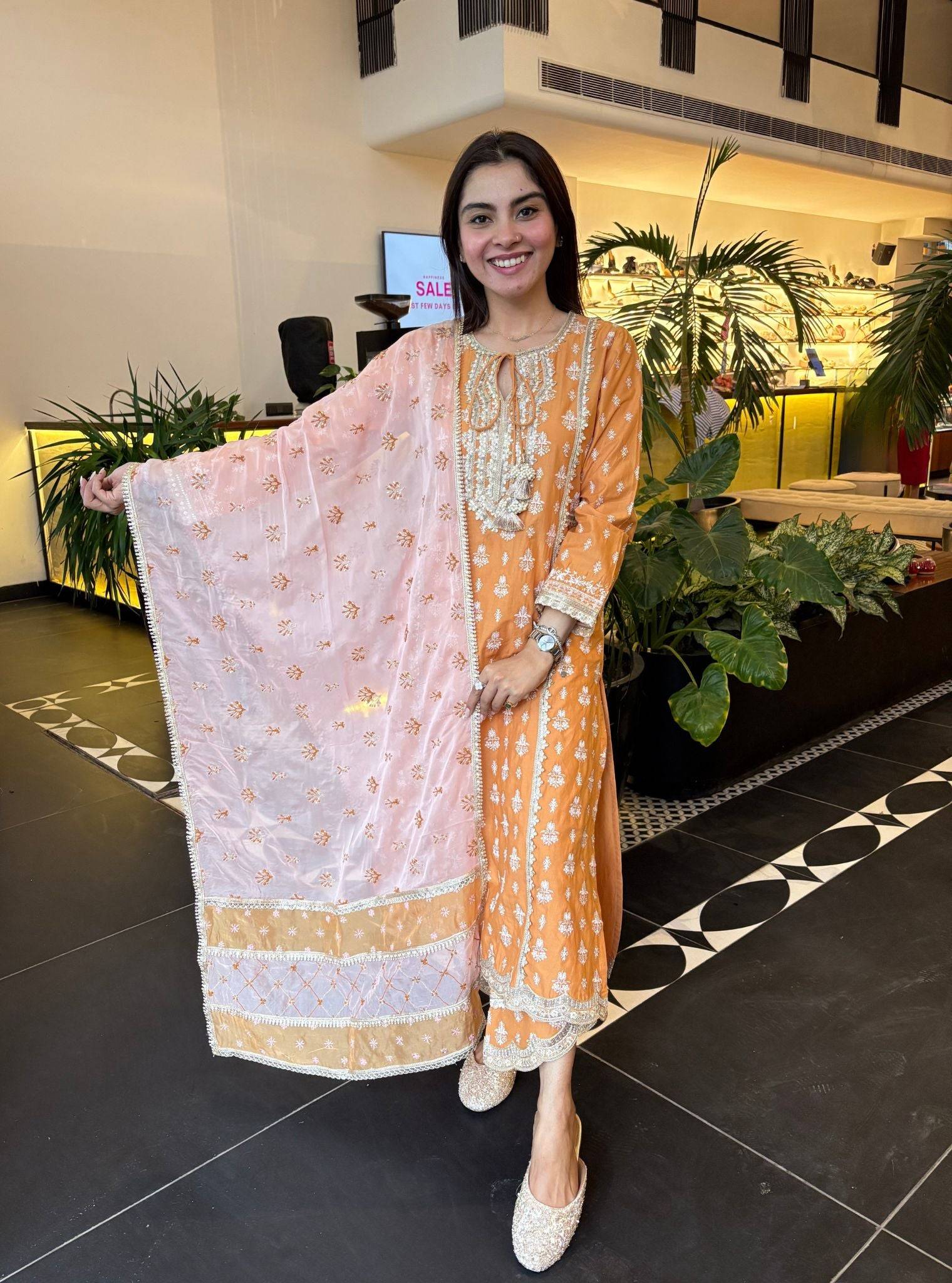 Kuhoo Cotton Orange Kurta Set