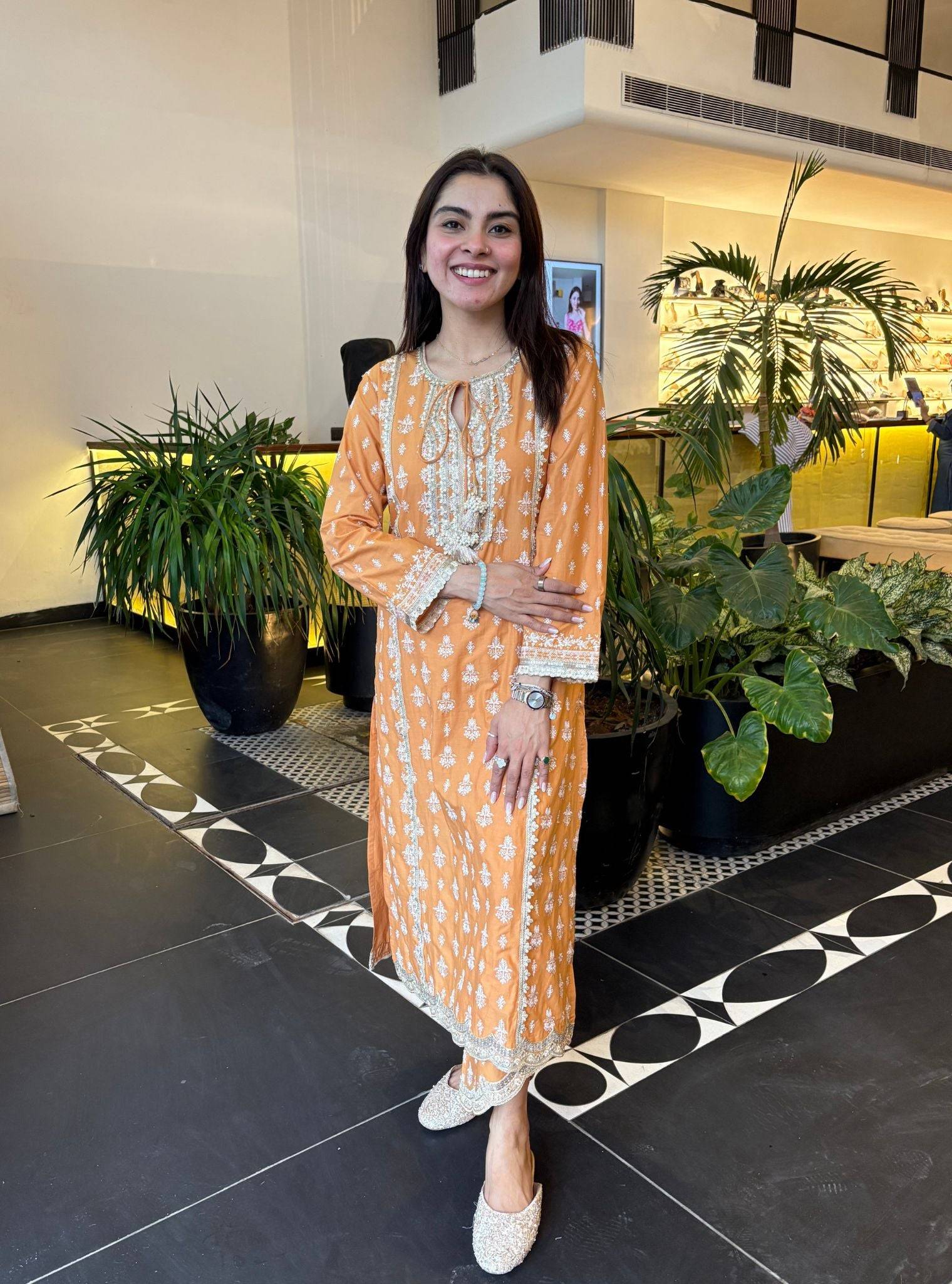 Kuhoo Cotton Orange Kurta Set