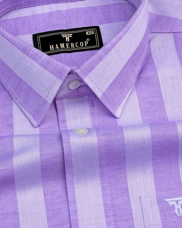 Eclate Lavender With White Stripe Linen Cotton Shirt