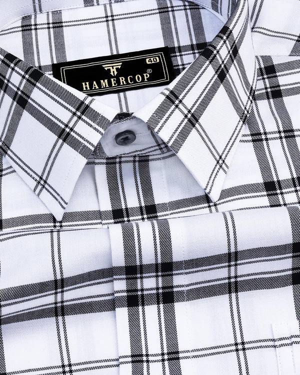 Briton White And Black Twill Check Formal Cotton Shirt