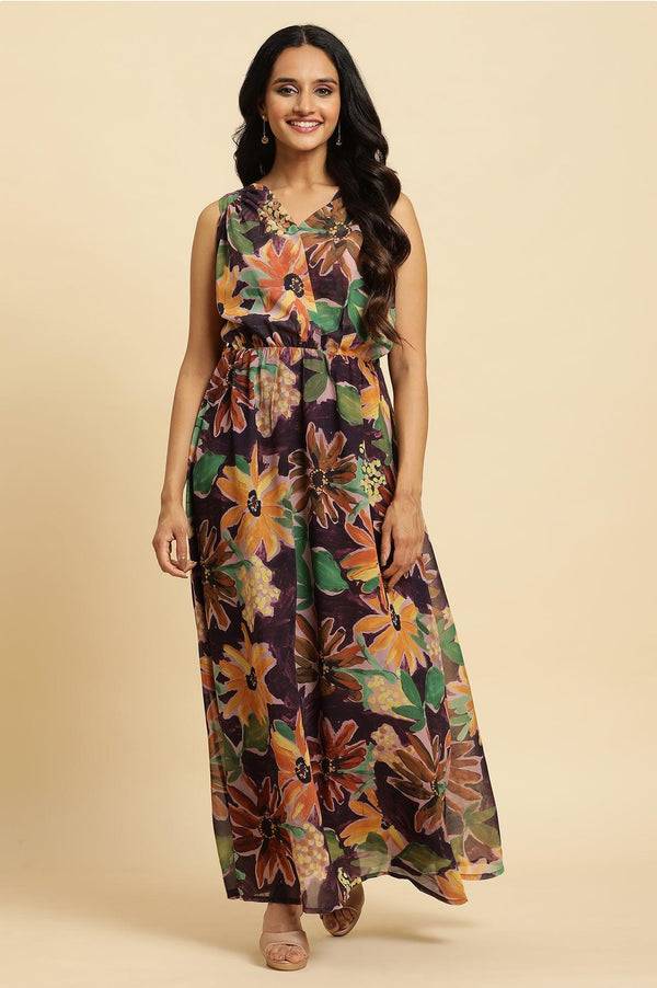 Dark Purple Floral Printed Vacay Dress
