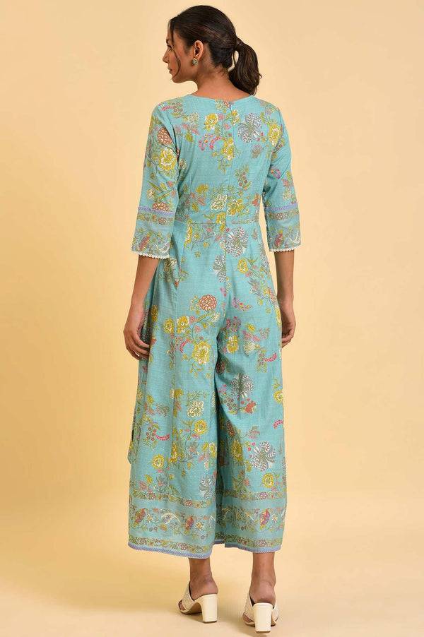 Light Blue Printed Angrakha Jumpsuit