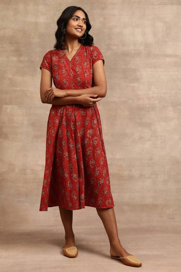 Red Hand Block Print Dress